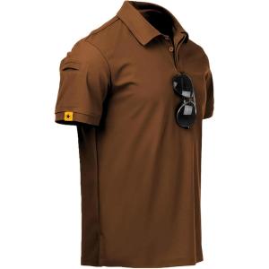 imageZITY Mens Polo Shirt Short Sleeve Sports Tactical TShirt Athletic Golf Polos Daily Casual Stylish Collared Shirts for MenBrown