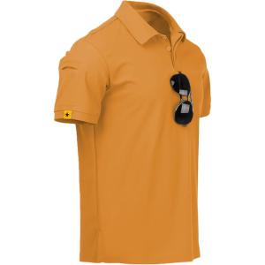imageZITY Mens Polo Shirt Short Sleeve Sports Tactical TShirt Athletic Golf Polos Daily Casual Stylish Collared Shirts for MenLight Orange