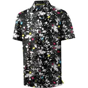 imageZITY Mens Golf Shirts Short Sleeve Print Patterns Performance Moisture Wicking Polo ShirtBlack Airbrush