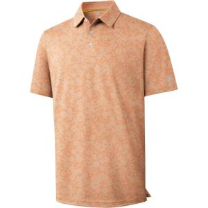 imageZITY Mens Golf Shirts Short Sleeve Print Patterns Performance Moisture Wicking Polo ShirtLight Orange Flower