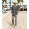 imageZITY Mens Casual Hawaiian Beach Vacation Summer Shirt Button Down Short Sleeve Textured ShirtsGrey