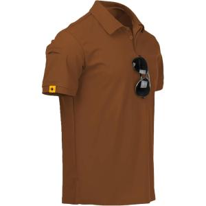 imageZITY Mens Polo Shirt Short Sleeve Sports Tactical TShirt Athletic Golf Polos Daily Casual Stylish Collared Shirts for MenLight Brown