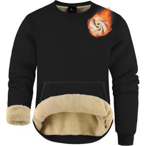 imageZITY Mens Crewneck Sweatshirt Heavyweight Fleece Sweatshirts Kangaroo Pocket Thick Winter Sherpa Lined Long Sleeve PulloverBlack