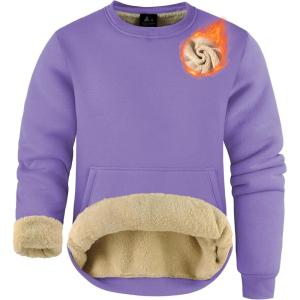 imageZITY Mens Crewneck Sweatshirt Heavyweight Fleece Sweatshirts Kangaroo Pocket Thick Winter Sherpa Lined Long Sleeve PulloverPurple