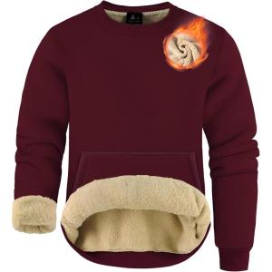 imageZITY Mens Crewneck Sweatshirt Heavyweight Fleece Sweatshirts Kangaroo Pocket Thick Winter Sherpa Lined Long Sleeve PulloverWine Red