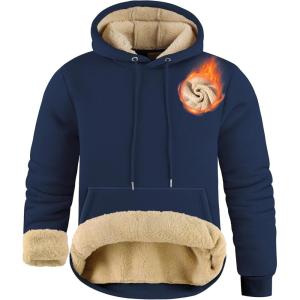 imageZITY Mens Pullover Hoodie Sweatshirts Thick Sherpa Lined Kangaroo Pocket Winter Windproof Warm Fleece Hoodie AthleticNavy