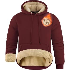 imageZITY Mens Pullover Hoodie Sweatshirts Thick Sherpa Lined Kangaroo Pocket Winter Windproof Warm Fleece Hoodie AthleticWine Red