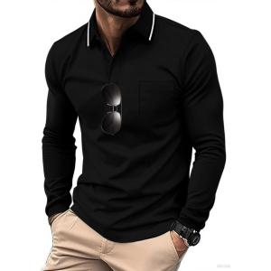 imageZITY Men Polo Shirts Long Sleeve with Pocket Golf Shirts Shirts for Men Casual Work Athletic Collared TShirtsZ Black