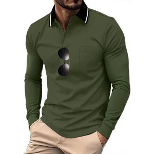 imageZITY Men Polo Shirts Long Sleeve with Pocket Golf Shirts Shirts for Men Casual Work Athletic Collared TShirtsZ Dark Green