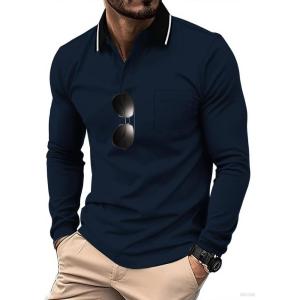 imageZITY Men Polo Shirts Long Sleeve with Pocket Golf Shirts Shirts for Men Casual Work Athletic Collared TShirtsZ Navy