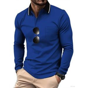 imageZITY Men Polo Shirts Long Sleeve with Pocket Golf Shirts Shirts for Men Casual Work Athletic Collared TShirtsZ Sapphire Blue