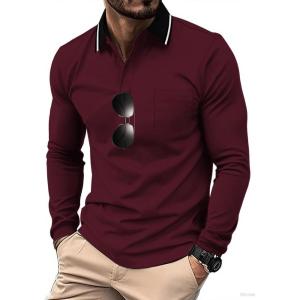 imageZITY Men Polo Shirts Long Sleeve with Pocket Golf Shirts Shirts for Men Casual Work Athletic Collared TShirtsZ Wine Red