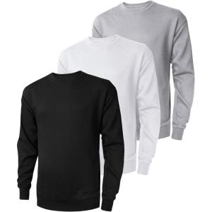 imageZITY 3 Pack Mens Crewneck Sweatshirts Lightweight Long Sleeve Casual Pullover Moisture Wicking Sweatshirts for MenBlack Grey White