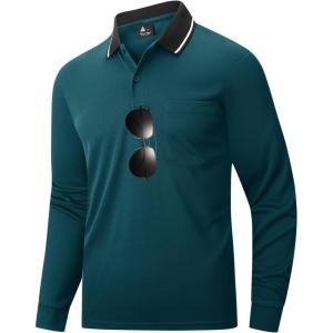 imageZITY Men Long Sleeve Polo Shirts for Men Golf Shirts with Pocket Casual Work Athletic Collared TShirtsZ Dark Blue