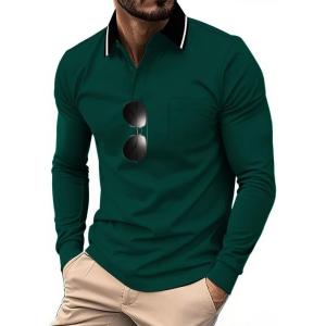 imageZITY Men Long Sleeve Polo Shirts for Men Golf Shirts with Pocket Casual Work Athletic Collared TShirtsZ Forest Green