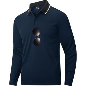imageZITY Men Long Sleeve Polo Shirts for Men Golf Shirts with Pocket Casual Work Athletic Collared TShirtsZ Navy