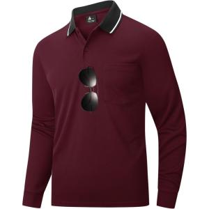imageZITY Men Long Sleeve Polo Shirts for Men Golf Shirts with Pocket Casual Work Athletic Collared TShirtsZ Wine Red