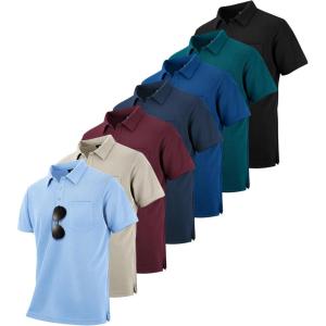 imageZITY 7 Pack Mens Polo Shirts with Pocket Moisture Wicking Short Sleeve Outdoor Golf Athletic Work Multipack ShirtsBlackapricotwine Rednavylight Blueroyal Bluedark Teal Blue