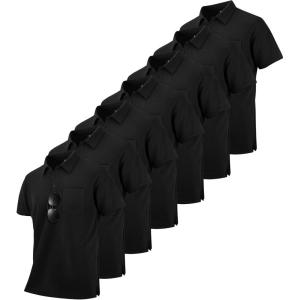 imageZITY 7 Pack Mens Polo Shirts with Pocket Moisture Wicking Short Sleeve Outdoor Golf Athletic Work Multipack ShirtsBlackblackblackblackblackblackblack