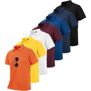 imageZITY 7 Pack Mens Polo Shirts with Pocket Moisture Wicking Short Sleeve Outdoor Golf Athletic Work Multipack ShirtsBlackdark Orangewine Rednavyroyal Bluewhitedark Yellow