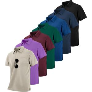 imageZITY 7 Pack Mens Polo Shirts with Pocket Moisture Wicking Short Sleeve Outdoor Golf Athletic Work Multipack ShirtsBlackforest Greenapricotvioletwine Rednavyroyal Blue