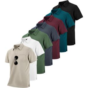 imageZITY 7 Pack Mens Polo Shirts with Pocket Moisture Wicking Short Sleeve Outdoor Golf Athletic Work Multipack ShirtsBlackgreyarmy Greenapricotwine Reddark Teal Bluewhite