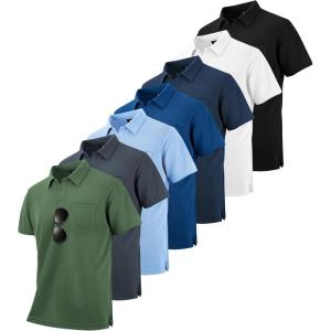 imageZITY 7 Pack Mens Polo Shirts with Pocket Moisture Wicking Short Sleeve Outdoor Golf Athletic Work Multipack ShirtsBlackgreyarmy Greennavylight Blueroyal Bluewhite