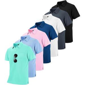 imageZITY 7 Pack Mens Polo Shirts with Pocket Moisture Wicking Short Sleeve Outdoor Golf Athletic Work Multipack ShirtsBlackgreypinklight Blueroyal Blueemerald Bluewhite