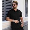 imageZITY Polo Shirts for Men Quarter Zip Casual Shirts Short Sleeve Moisture Wicking Golf Polo Collared ShirtsBlack