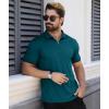 imageZITY Polo Shirts for Men Quarter Zip Casual Shirts Short Sleeve Moisture Wicking Golf Polo Collared ShirtsDark Teal Blue