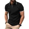 imageZITY Polo Shirts for Men Quarter Zip Casual Shirts Short Sleeve Moisture Wicking Golf Polo Collared ShirtsBlack
