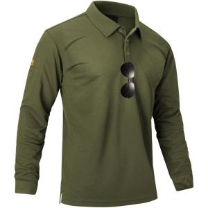 imageMens Long Sleeve Polo Shirts 3 Button Down with Pocket Classic Golf Breathable Solid Color Designed Collared Casual TeeArmy Green