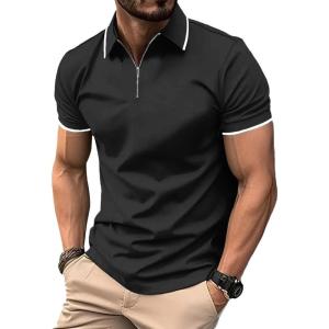 imageZITY Polo Shirts for Men Quarter Zip Casual Shirts Short Sleeve Moisture Wicking Golf Polo Collared ShirtsDark Grey