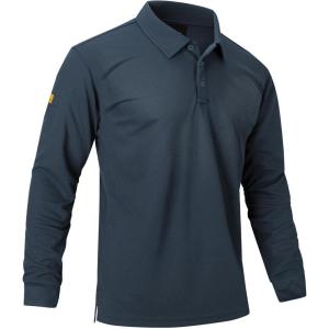 image:imageZITY Mens Long Sleeve Polo Shirts 3 Button Down with Pocket Classic Golf Breathable Solid Color Designed Collared Casual TeeGray
