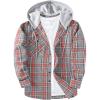 image:imageZITY Mens Flannel Hoodie Shirts Casual Button Down Plaid Shirt Jackets for Men Long Sleeve Stylish Hooded with PocketLight Red Gray