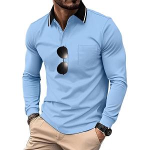 image:imageZITY 3 Pack Men Polo Shirts Long Sleeve with Pocket Golf Shirts Shirts for Men Casual Work Athletic Collared TShirtsZ Moon Blue