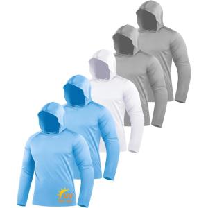 image:imageZITY 5 Pack Mens Sun Protection Long Sleeve Hoodie Shirts UPF 50 Fishing Shirts Lightweight Athletic Rash Guard Sweatshirts2 LightblueWhite2 Light Gray