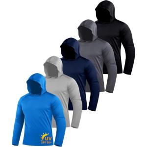 image:imageZITY 5 Pack Mens Sun Protection Long Sleeve Hoodie Shirts UPF 50 Fishing Shirts Lightweight Athletic Rash Guard SweatshirtsAzureLightgrayDarkblueBlackDarkgray