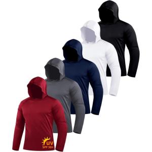 image:imageZITY 5 Pack Mens Sun Protection Long Sleeve Hoodie Shirts UPF 50 Fishing Shirts Lightweight Athletic Rash Guard SweatshirtsDarkgrayDarkblueWhiteRedBlack