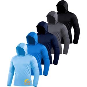 image:imageZITY 5 Pack Mens Sun Protection Long Sleeve Hoodie Shirts UPF 50 Fishing Shirts Lightweight Athletic Rash Guard SweatshirtsLightblueAzureDarkblueGrayBlack
