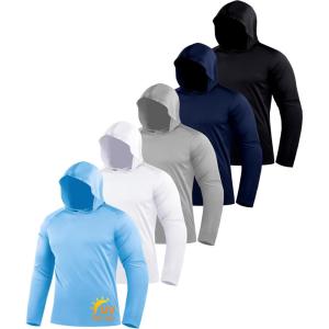image:imageZITY 5 Pack Mens Sun Protection Long Sleeve Hoodie Shirts UPF 50 Fishing Shirts Lightweight Athletic Rash Guard SweatshirtsLightblueWhiteLightgrayDarkblueBlack