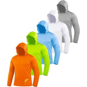 image:imageZITY 5 Pack Mens Sun Protection Long Sleeve Hoodie Shirts UPF 50 Fishing Shirts Lightweight Athletic Rash Guard SweatshirtsLightblueWhiteLightgrayOrangeFluorescent Green