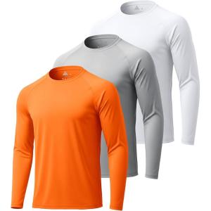image:imageZITY 3 Pack Long Sleeve Shirts for Men UPF 50 Sun Protection Crew Neck TShirt Rash Guard for Hiking Running Swimming3packfluorescent OrangeWhiteLight Gray