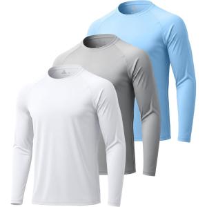 image:imageZITY 3 Pack Long Sleeve Shirts for Men UPF 50 Sun Protection Crew Neck TShirt Rash Guard for Hiking Running Swimming3packwhiteLight Sky BlueLight Gray