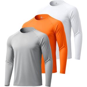 image:imageZITY 3 Pack Long Sleeve Shirts for Men UPF 50 Sun Protection Crew Neck TShirt Rash Guard for Hiking Running SwimmingLightgrayneonorangewhite