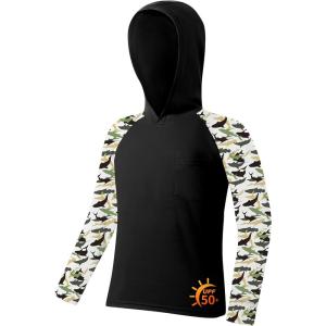 image:imageZITY Boys Rash Guard Hooded Fishing Shirt Kids UPF 50 Long Sleeve Sun Hoodie Youth UV Protection Beach Swim ShirtsBlack