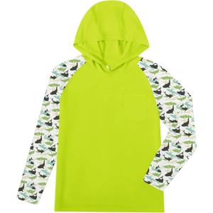 image:imageZITY Boys Rash Guard Hooded Fishing Shirt Kids UPF 50 Long Sleeve Sun Hoodie Youth UV Protection Beach Swim ShirtsFluorescent Green