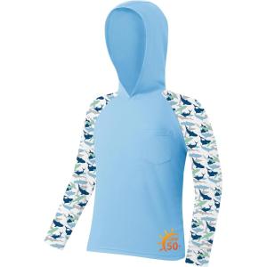 image:imageZITY Boys Rash Guard Hooded Fishing Shirt Kids UPF 50 Long Sleeve Sun Hoodie Youth UV Protection Beach Swim ShirtsLight Blue