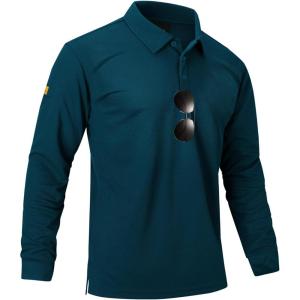 image:imageZITY Mens Long Sleeve Polo Shirts 3 Button with Pocket Lightweight Golf Breathable Solid Color Designed Collared Casual TeeDark Teal Blue