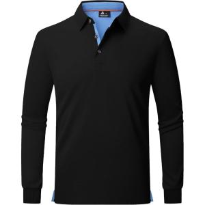 image:imageZITY Long Sleeve Polo Shirts for Men 3 Pack Collared Performance Golf Polos Mens Casual Shirts Moisture Wicking WorkwearBlack